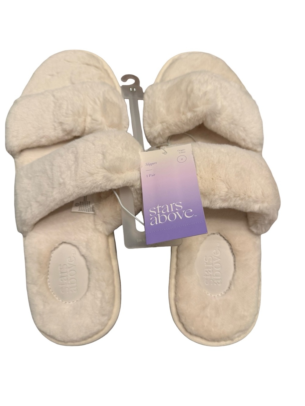 NWT Stars Above Ivory Faux Fur Slide Slippers Size 11 Plush Cozy Target
